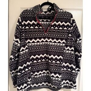 Eddie Bauer Womens 2XL Black White Fleece Pullover 1/4 Zip Pullover Outdoor Cozy